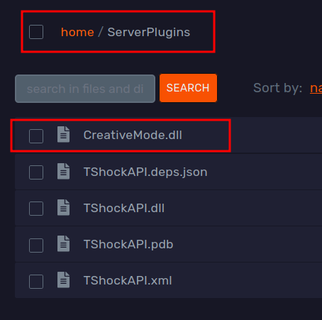 Panel file manager showing the install plugins folder