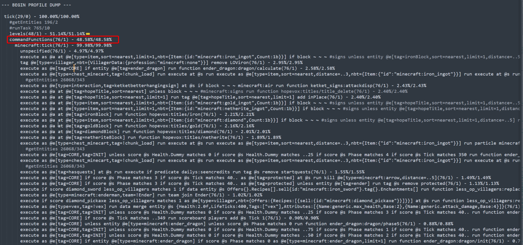 Minecraft profiler showing functions taking up 48%